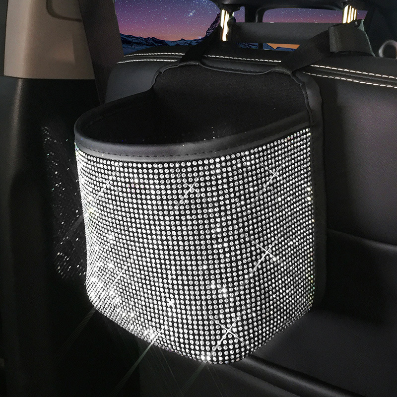 Car Seat Backrest Personalized Diamond-encrusted Hanging Storage Garbage Bag Net Pocket Car Multi-functional Storage Bag Universal