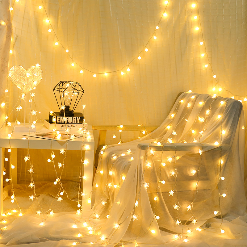 Estrella de luz LED cielo estrellado luz intermitente Cadena de luz estrella de cinco puntas chica corazón decoración de la habitación luces de colores luces decorativas de Navidad