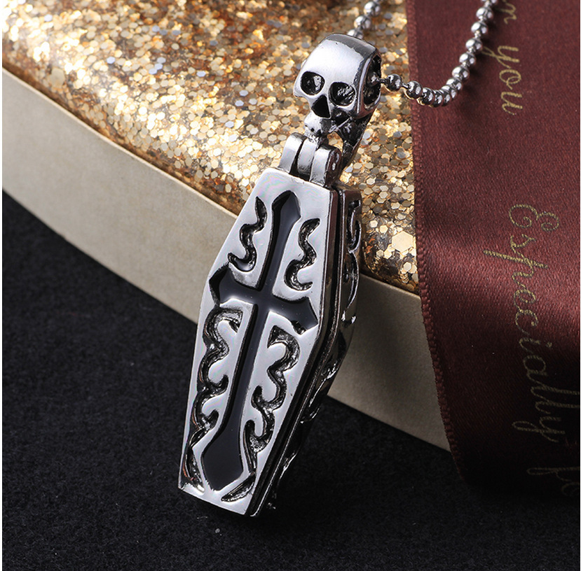 Collar con Colgante de Cruz y Urna de Ataúd, Abrible, con Diseño de Calavera, Regalo de Halloween, Venta Directa de Fábrica 2024