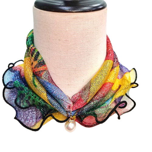 Pearl wood ear-edge gold silk scarf gold thread lace versatile scarf fashion scarf square scarf multi-purpose silk scarf wholesale