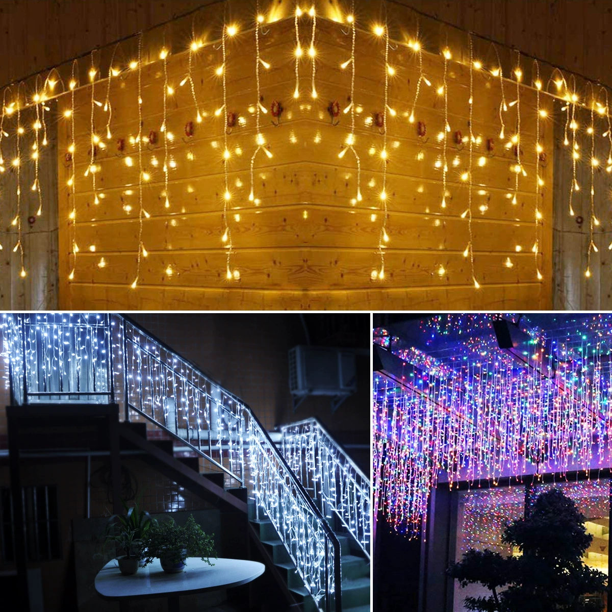 LED сосульчатая гирлянда, 5 м × 0,4 м, 96 светодиодов, AC110/220В, теплый белый или мультицвет