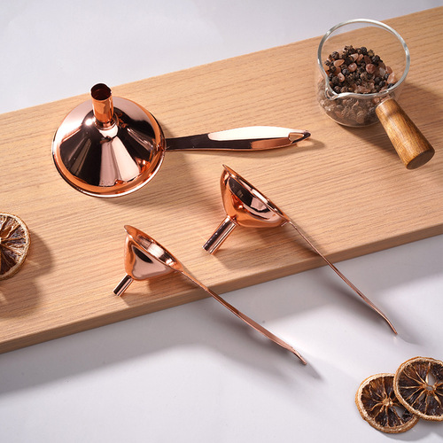 Household stainless steel funnel 3-piece set mini rose gold oil wine funnel pouring wine funnel with handle gadget
