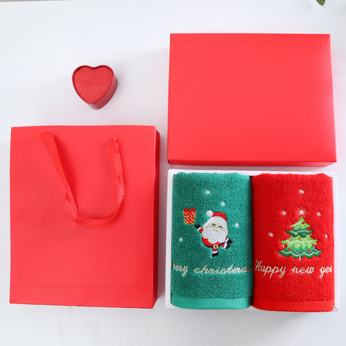 Christmas towel gift towel pure cotton face towel 2 gift boxes red Santa Claus New Year gift