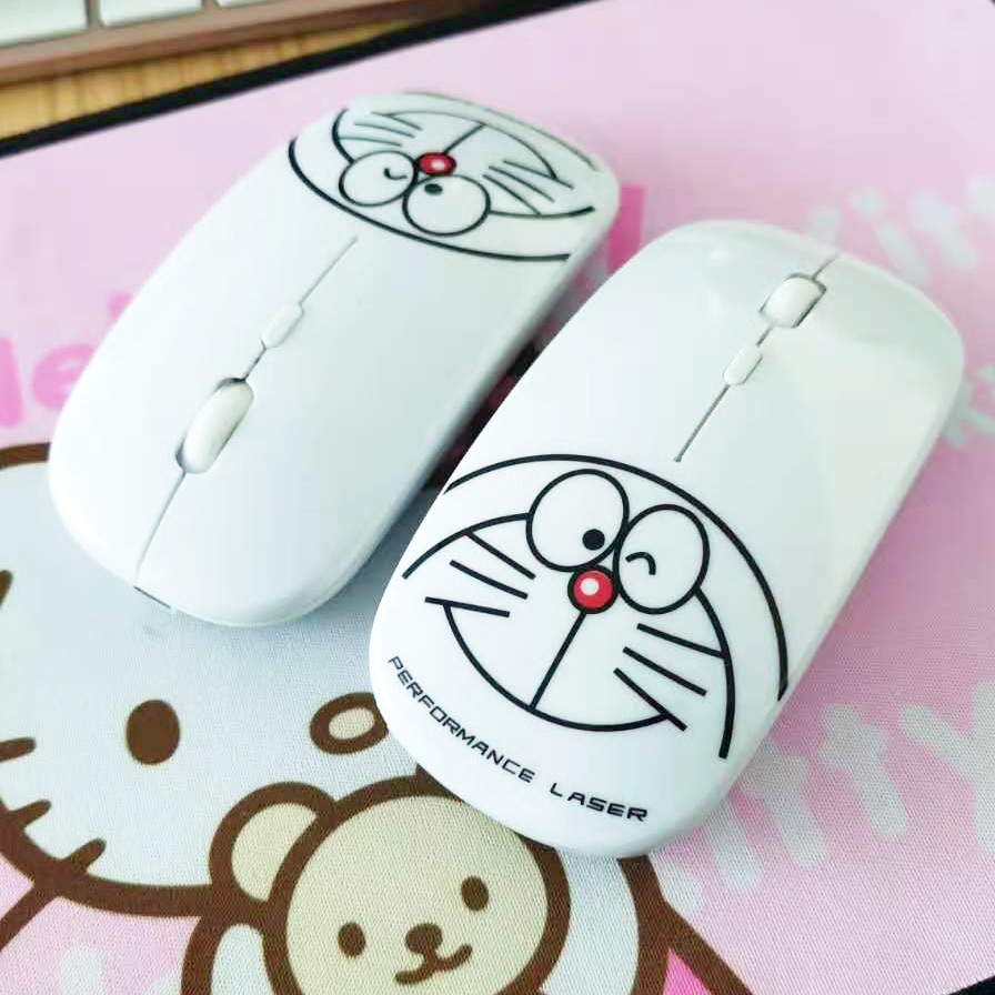 Linda chica de impresión ratón ultrafino mini ratón inalámbrico de dibujos animados Doraemon gato hellokitty Doraemon