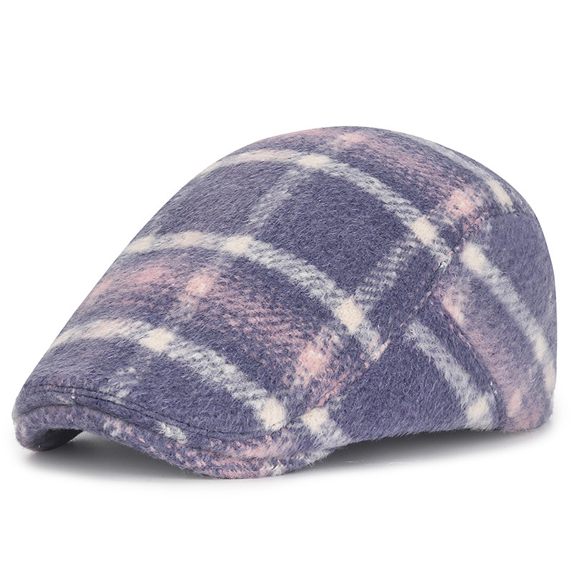 Nova volnena ženska pisana karirasta moška britanska kapa z vzorcem račjega kljuna, ležerna in modna topla baretka_voghion.com