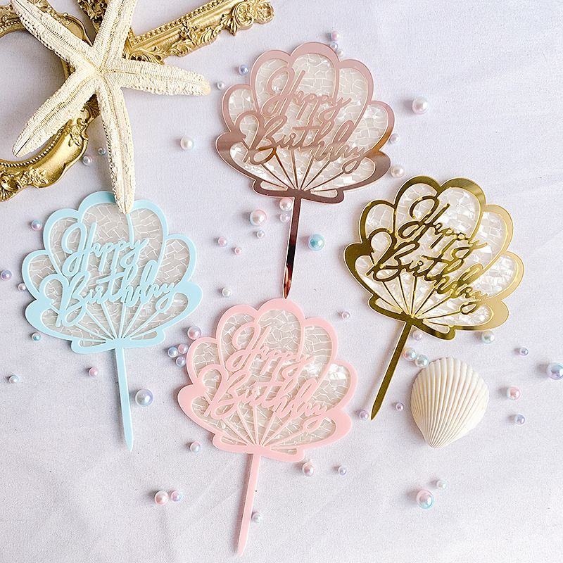Ocean series online celebrity birthday cake decoration factory direct supply Shell happy birthday English acrylic card insertion