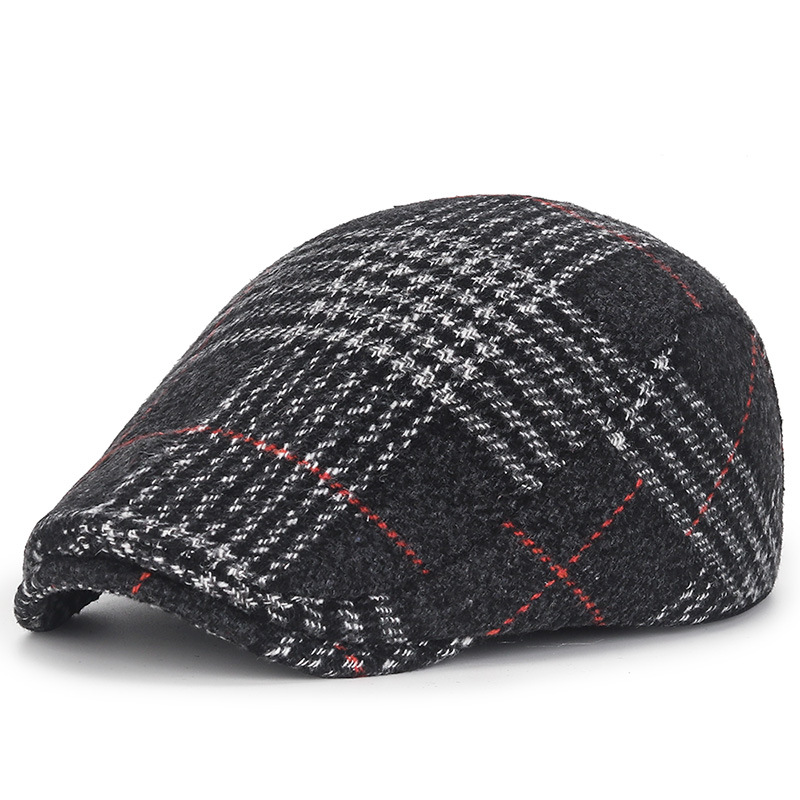 Autumn winter men's women's wool woolen red plaid duckbill fashionable British forward hats, casual and warm berets_voghion.com
