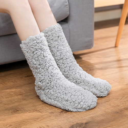 Warm foot socks for women in autumn and winter plus velvet thickened warm floor socks for adults sleeping socks coral velvet confinement socks