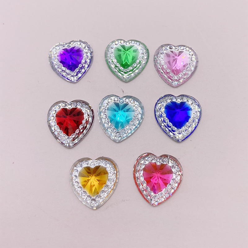 Comercio exterior nueva venta caliente 12mm melocotón escamas de pescado en forma de corazón de resina plana diamante ciruela color diamante accesorios de la joyería