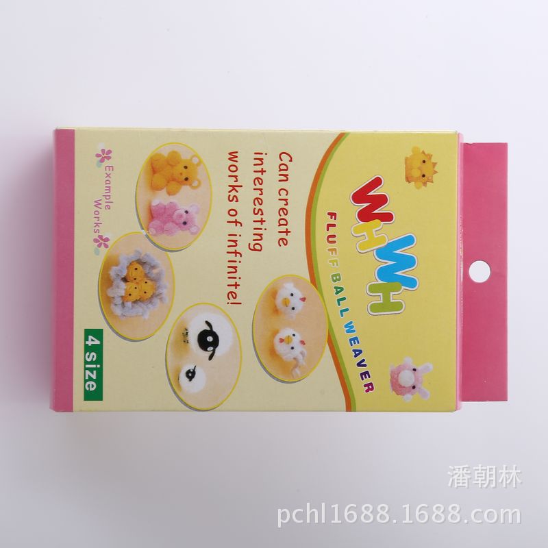 Herramienta de tejido Pompon 4 especificaciones en caja instrucciones en chino e inglés fabricante de bolas