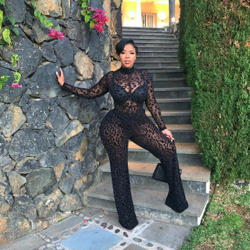 2021 Comercio exterior europeo y americano Venta caliente pantalones de pierna ancha moda mujer malla mono transfronterizo caliente sexy mono