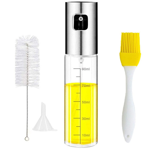 Atomizing Set: Oil & Vinegar Glass Spray Bottle, Stainless Steel BBQ Oil Dispenser, Stainless Steel Spray Bottle