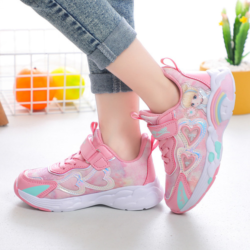 Girls' Sports and Leisure Children's Leather Internet Celebrity Shoes  Spring and Autumn Middle and Older Children's Princess Running Shoes Trend