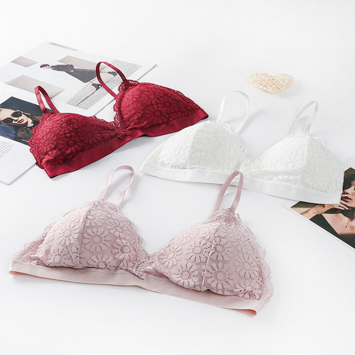 Lace bra for women, sexy French triangle cup sling, beautiful back bra, simple and light, no steel ring, student chest wrap