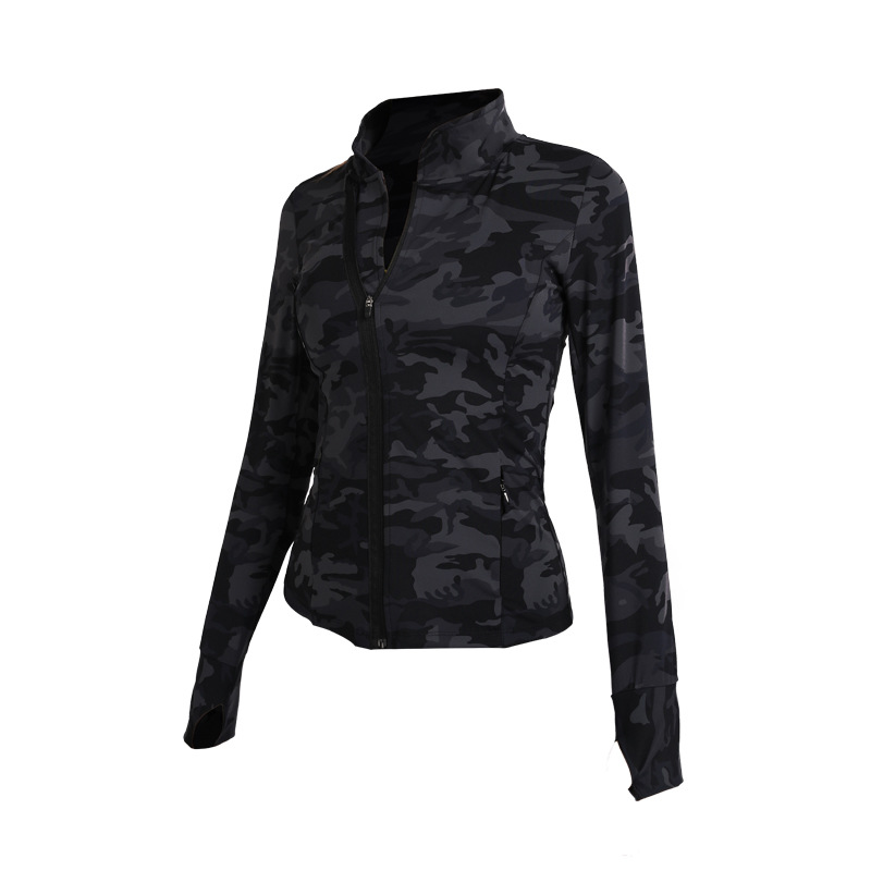 Ropa de entrenamiento de moda europea y estadounidense transfronteriza entrenamiento de manga larga Top Internet celebridad ropa de yoga temperamento camuflaje cremallera chaqueta
