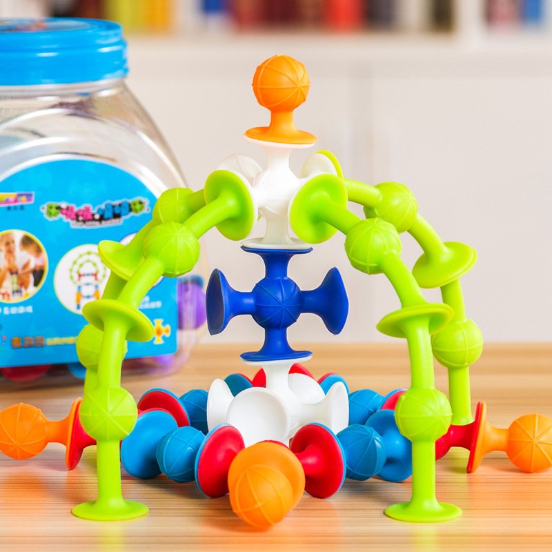 硅胶软积木吸吸乐粘粘乐儿童益智玩具DIY大颗粒积木吸盘玩具