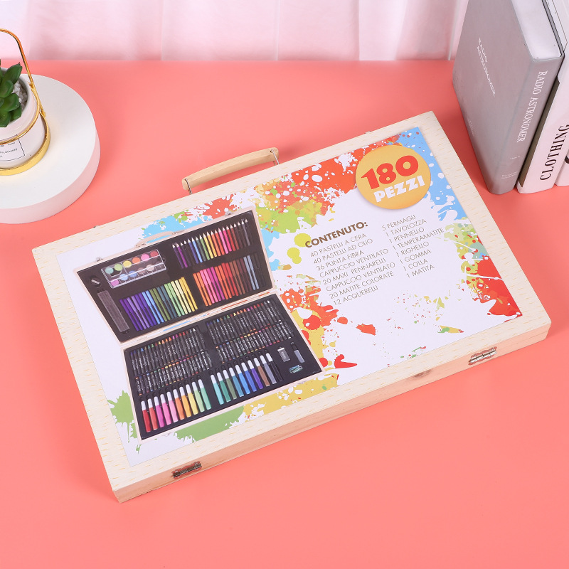 180 caja de madera de color cepillo de los niños pluma de color de agua lavable kindergarten Escuela Primaria estudiante pintura cepillo traje caja de regalo