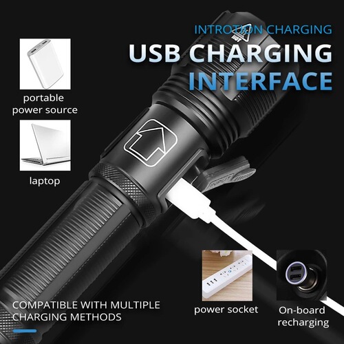Cross-border new XHP50 strong light flashlight Outdoor self-defense aluminum alloy high-power USB charged flashlight P70
