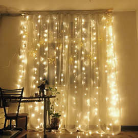 LED冰条窗帘灯卧室满天星节日浪漫氛围装饰灯串铜线闪光瀑布灯串