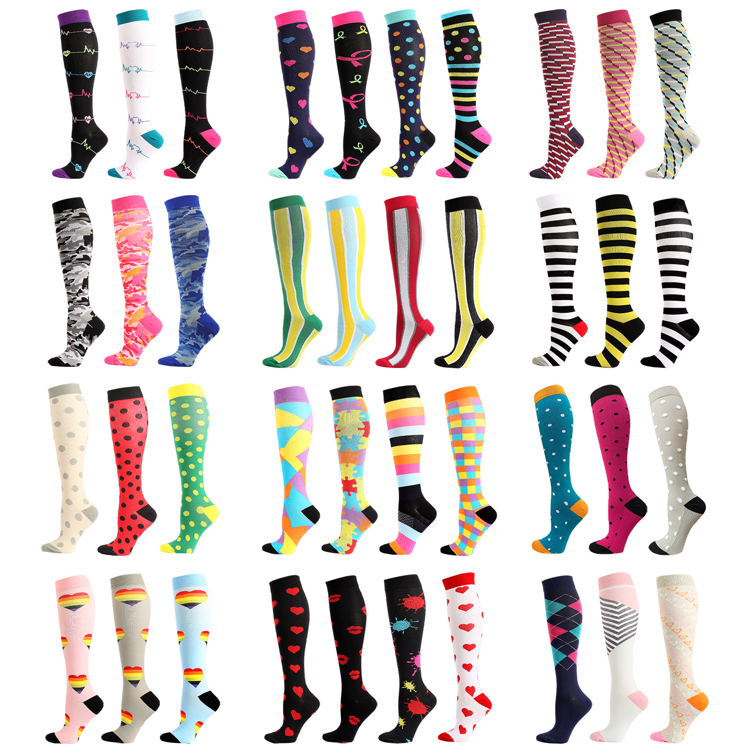Cross-Border Casual Outdoor Sports Compression Socks Dropshipping Amazon Nylon Sports Stockings Love Elastic Socks Wholesale