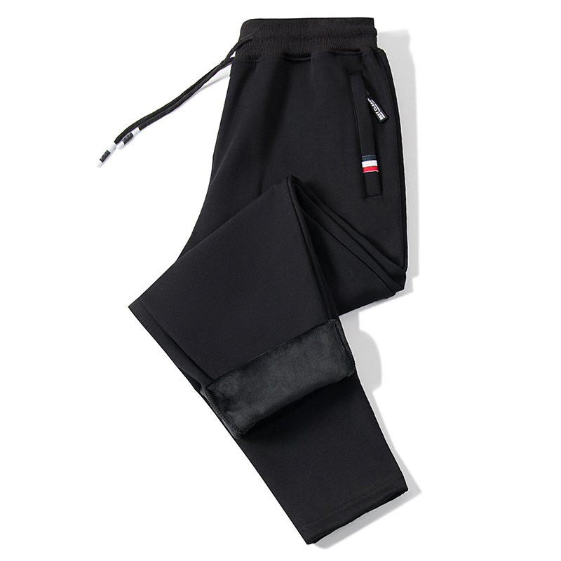 Pantalones deportivos de invierno de algodón para hombres más tamaño pantalones casuales gruesos forrados de lana pantalones casuales sueltos de bolsillo con cremallera atados al tobillo pantalones de hombre