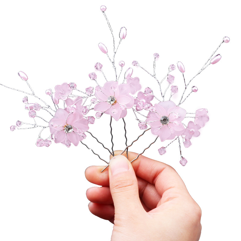 Estilo coreano horquilla de pelo trenzado hecho a mano tocado de flores accesorios nupciales europeos y americanos comercio exterior transfronterizo perla pelo tenedor pin
