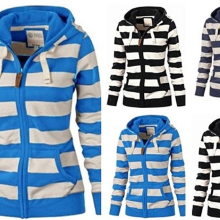 6023 AliExpress Comercio exterior ropa de mujer europea y americana Otoño e Invierno popular con capucha más tamaño manga larga suéter a rayas