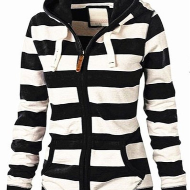 6023 AliExpress Comercio exterior ropa de mujer europea y americana Otoño e Invierno popular con capucha más tamaño manga larga suéter a rayas