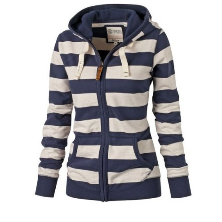 6023 AliExpress Comercio exterior ropa de mujer europea y americana Otoño e Invierno popular con capucha más tamaño manga larga suéter a rayas