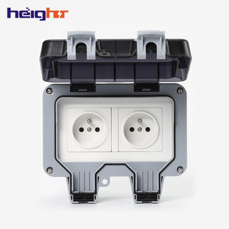 跨境 户外防水插座欧规法式开关插座 室外花园防暴雨充电插排批发