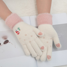 秋冬女式手套加绒保暖韩版欧美触屏骑车开车可爱加厚学生分指手套