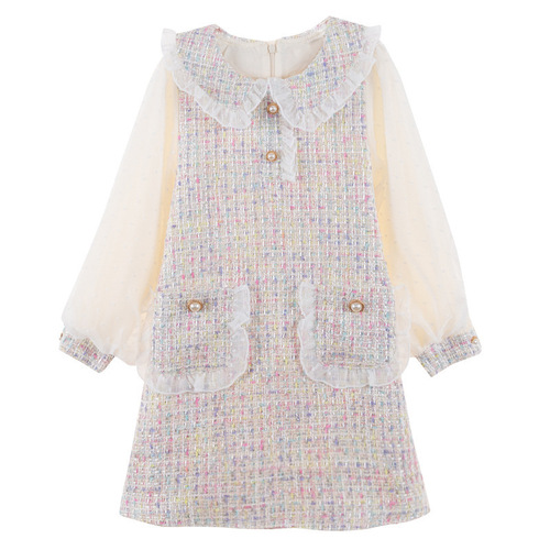 Children's clothing girls spring dresses 2024 new girls small fragrant style princess dress medium big children doll collar princess dress