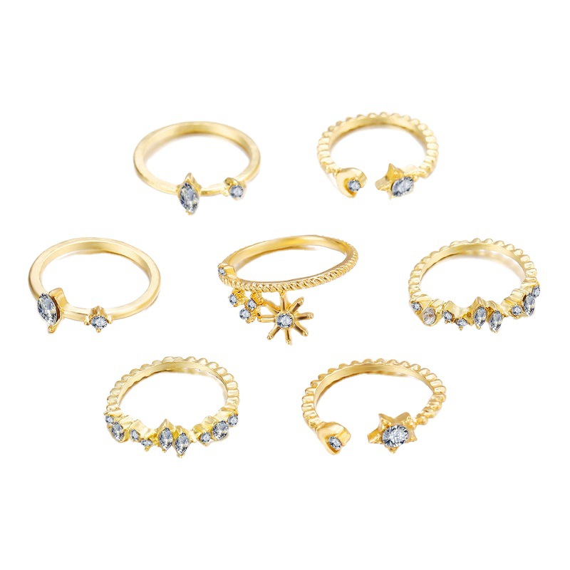 5764 Korean Fashion European and American Cross-Border Star and Moon Ring Set 7-Piece Retro Simple Joint Creative Style