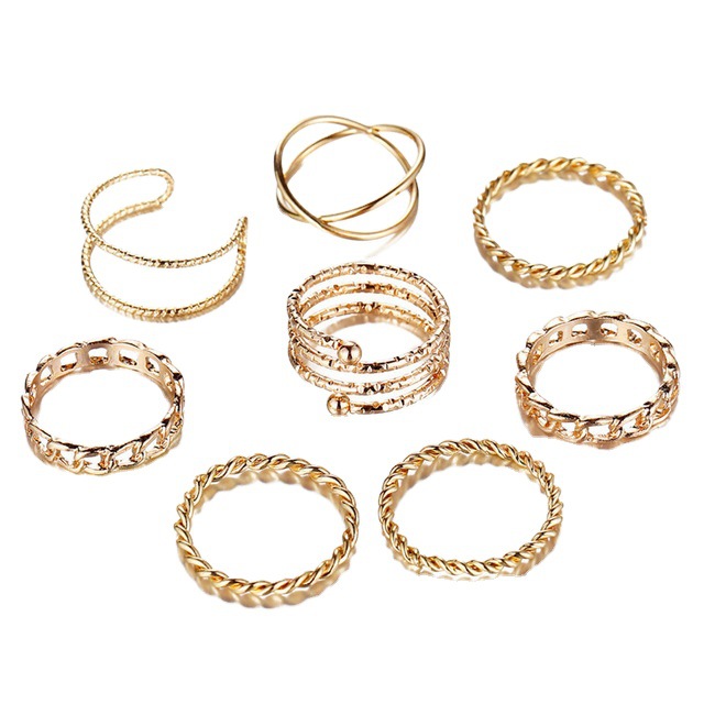 European and American Cross-Border New Creative Retro Simple Multi-Layered Cross-Opening Twist Joint Ring Set 8-Piece Set