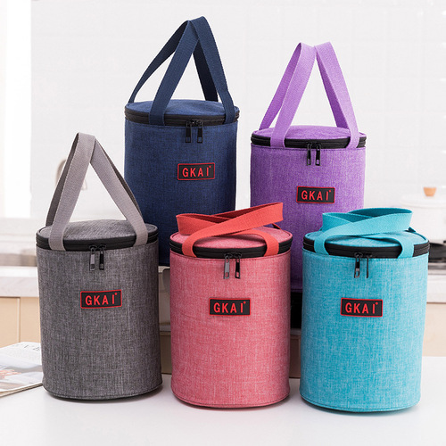 Cation Simple Portable Cylinder Insulated Lunch Box Bag Portable Meal Pack Waterproof Picnic Bag