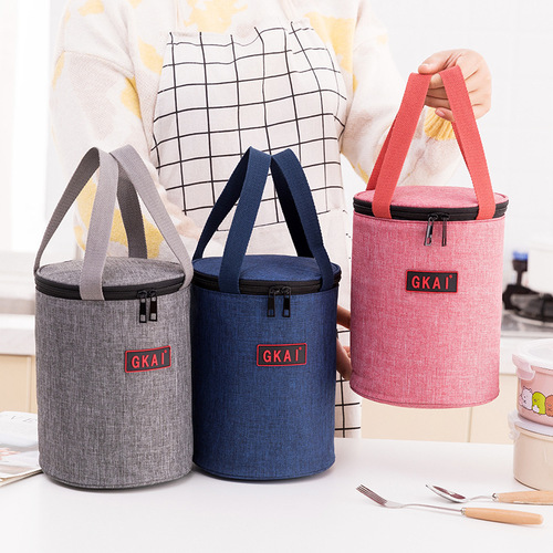 Cation Simple Portable Cylinder Insulated Lunch Box Bag Portable Meal Pack Waterproof Picnic Bag