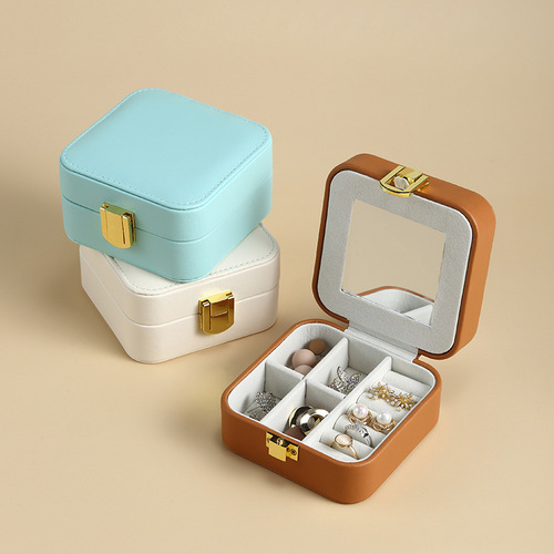Internet celebrity candy-colored jewelry storage box pu leather flip-top jewelry storage box portable mini girl jewelry box