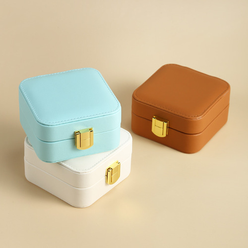 Internet celebrity candy-colored jewelry storage box pu leather flip-top jewelry storage box portable mini girl jewelry box