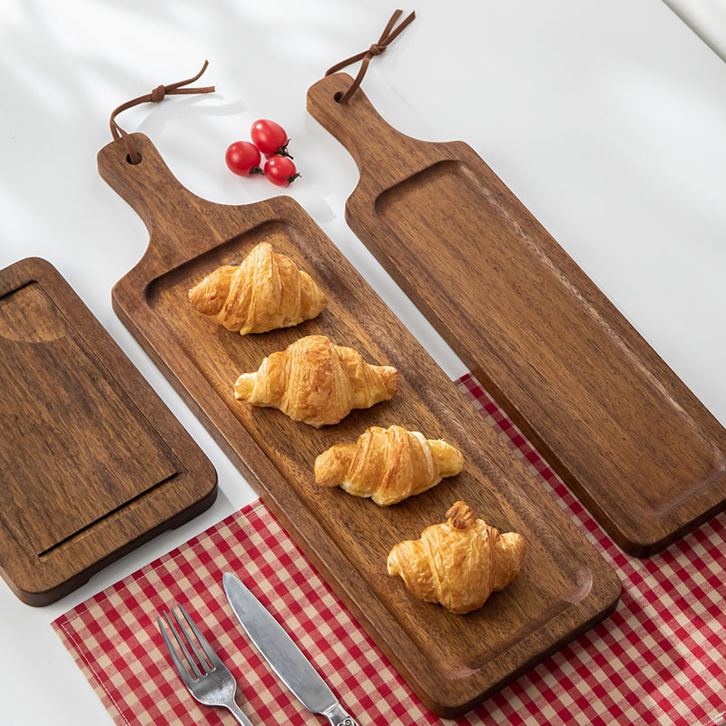 Madera de nogal negro filete placa de madera pastel de pan Sushi Pizza bandeja de madera comida occidental tabla de cortar placa de madera