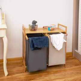 脏衣收纳竹布折叠下挂篮Bamboolaundrybasket布艺双层大容量