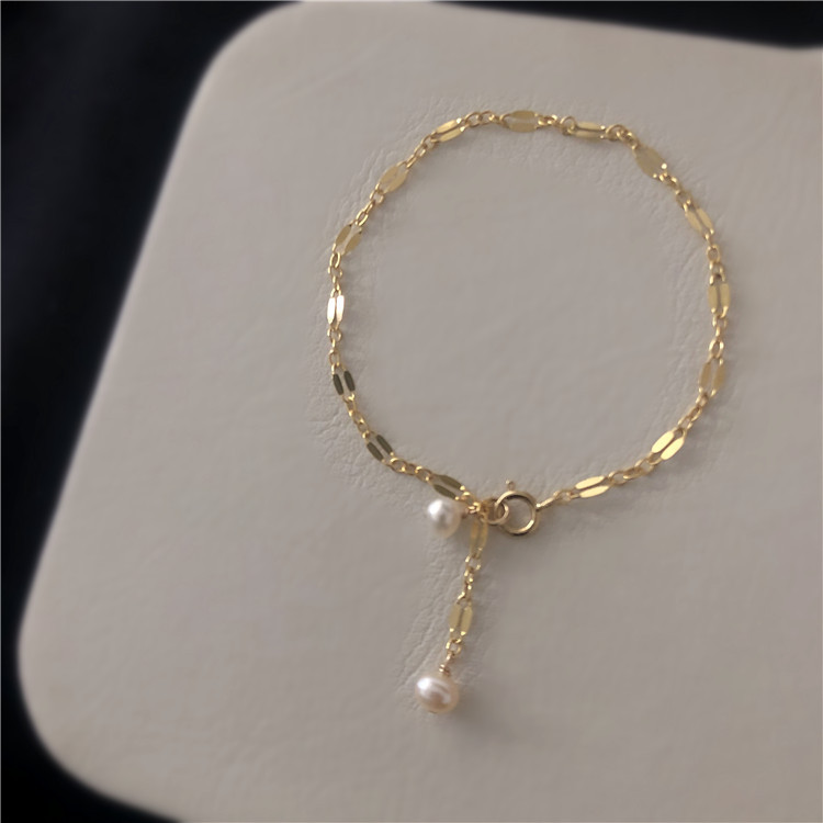 Single freshwater pearl 14K gold bracelet ins niche original design cold style girlfriends simple temperament Single freshwater pearl 14K gold bracelet ins niche original design cold style girlfriends simple temperament