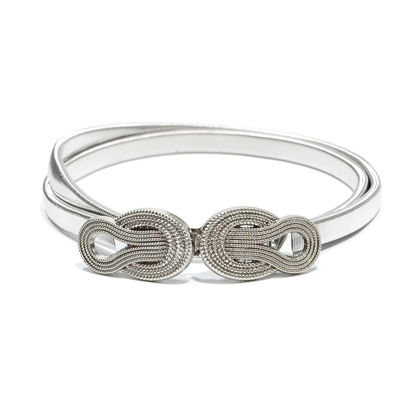 Transfronterizo de las mujeres de metal primavera cadena de la cintura de la hoja de loto decorativo hebilla de metal doble redondo cadena elástica delgada