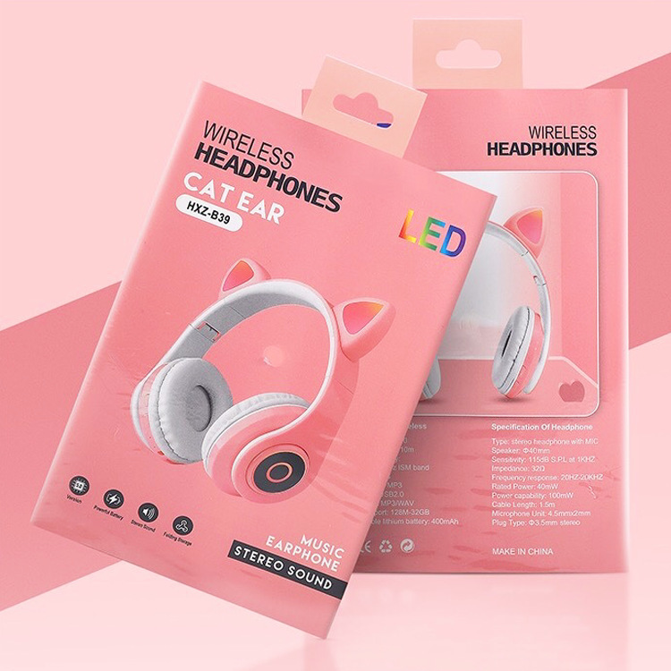Explosions cat ear Bluetooth headset LED wireless cartoon headset 5.0 headset folding card radio cross-border animation
