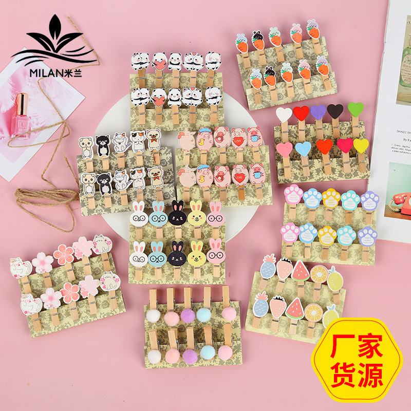 Ramo tarjeta de felicitación de dibujos animados clip de madera pequeño clip de madera DIY material de embalaje floral tarjeta clip creativo foto clip lote