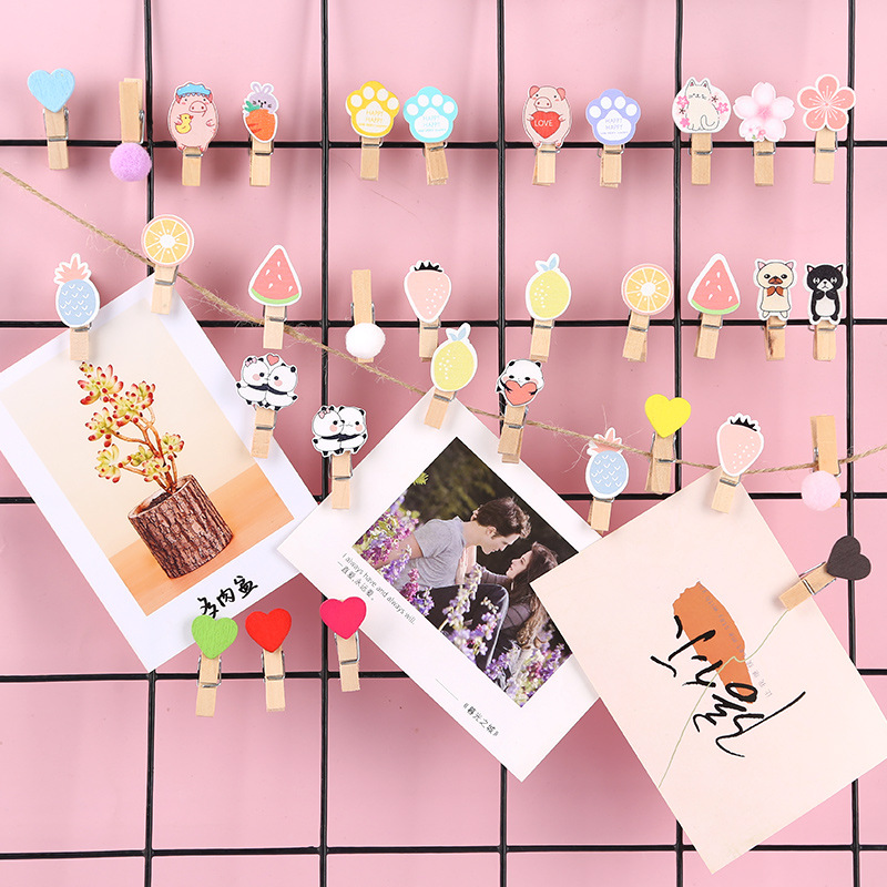 Ramo tarjeta de felicitación de dibujos animados clip de madera pequeño clip de madera DIY material de embalaje floral tarjeta clip creativo foto clip lote