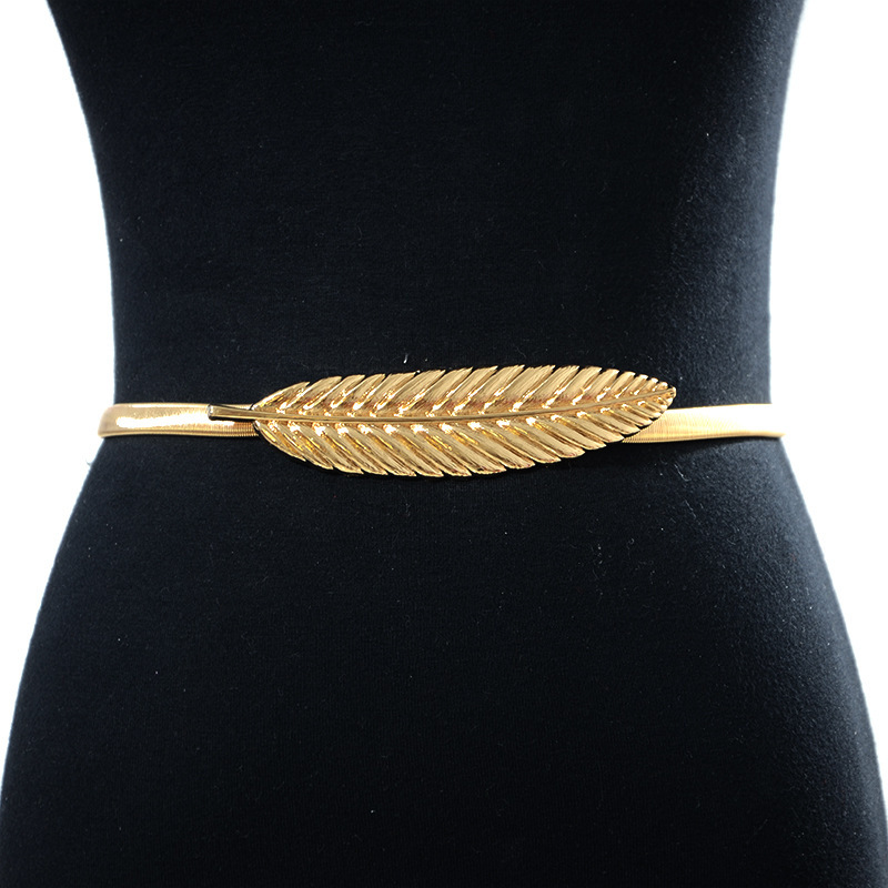 Transfronterizo de las mujeres de metal primavera cadena de la cintura de la hoja de loto decorativo hebilla de metal doble redondo cadena elástica delgada