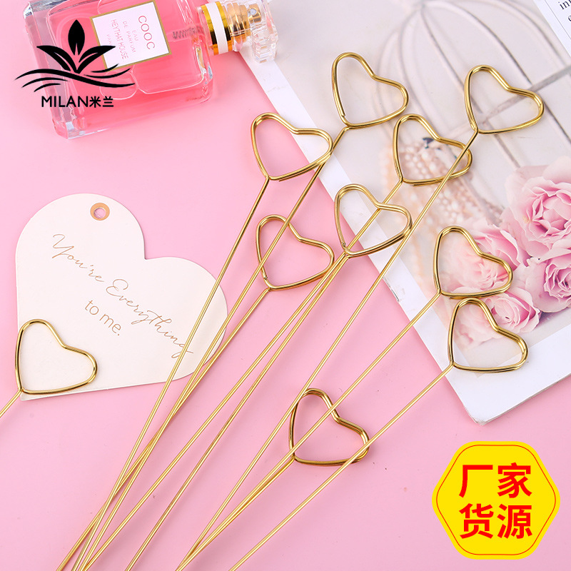 Tarjeta de felicitación de ramo chapado en oro de metal titular de la flor tarjeta palo varilla floral material de embalaje tarjeta postal clip al por mayor