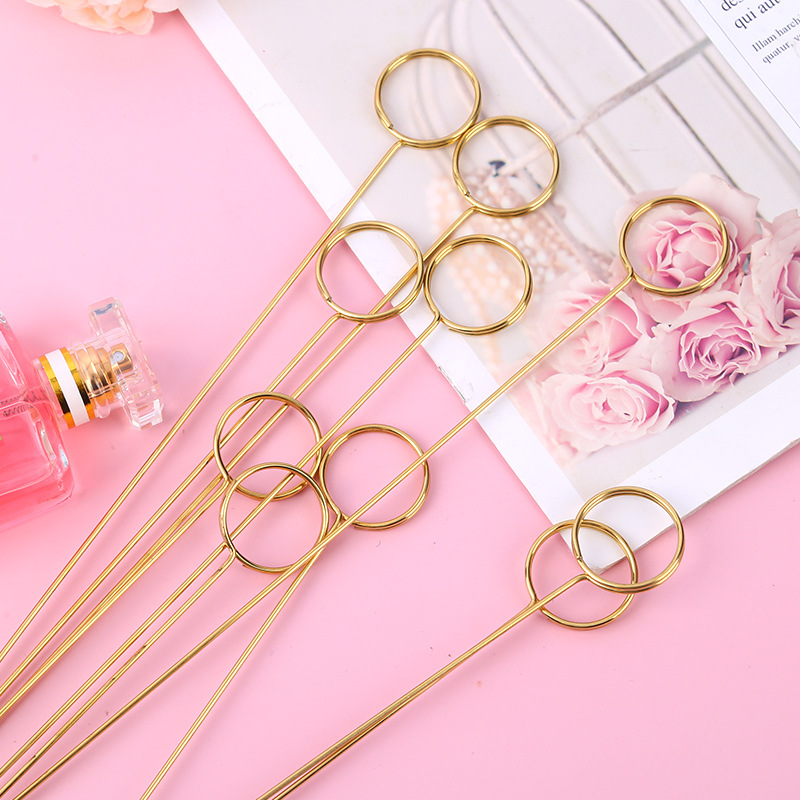 Tarjeta de felicitación de ramo chapado en oro de metal titular de la flor tarjeta palo varilla floral material de embalaje tarjeta postal clip al por mayor