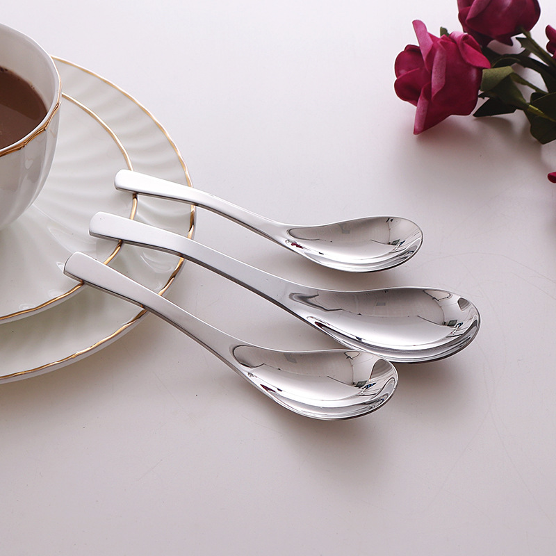 百川 创意不锈钢汤匙大中小号设计 中式儿童勺加深加厚喝汤甜品勺