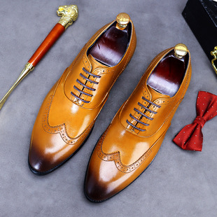 [presale non-in stock] brogue carved men's shoes Korean men's leather shoes round toe foreign trade business large size shoes